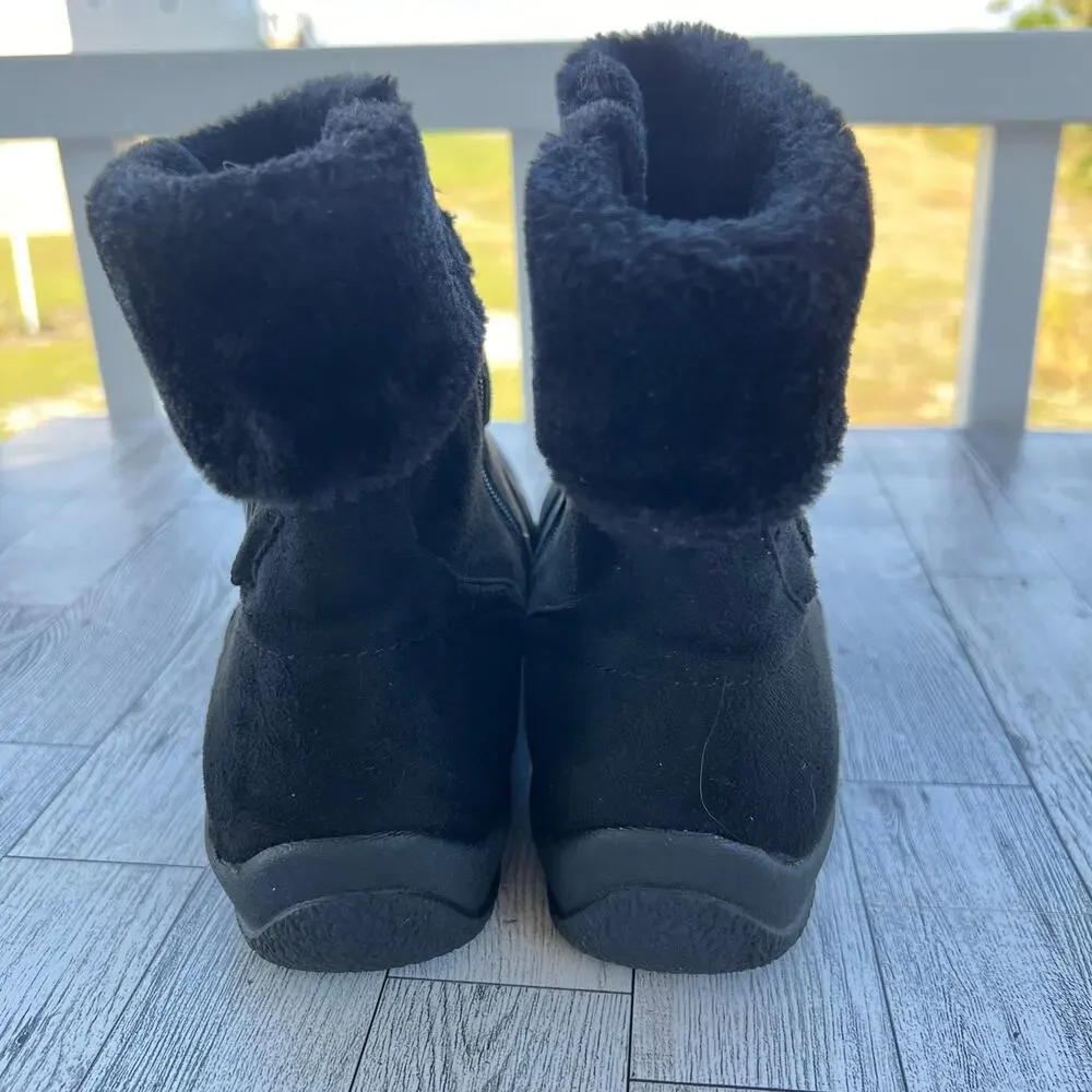 Alpine Woods Boots Black Faux Fur Zip Up Booties Buckle Accent Women’s Size 10M